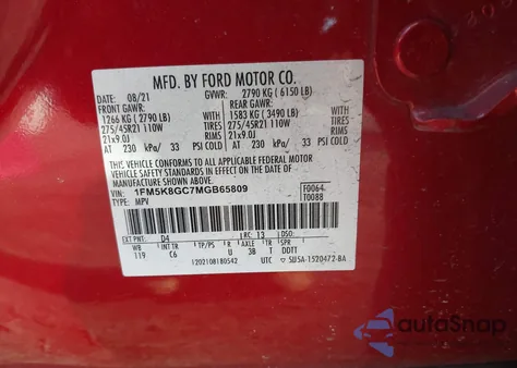 2021 Ford Explorer St from USA, damaged, VIN 1FM5K8GC7MGB65809